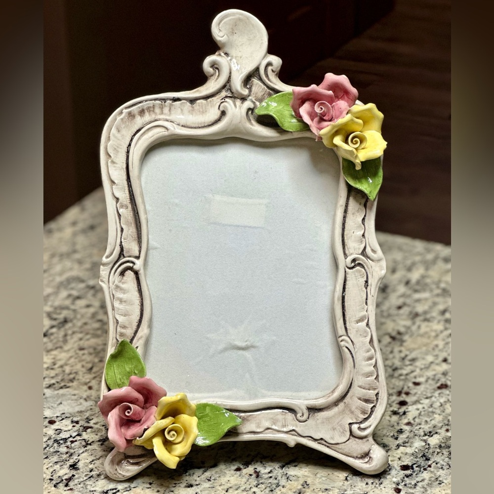 Vintage Antique Capodimonte Italy Porcelain Rose Picture Frame